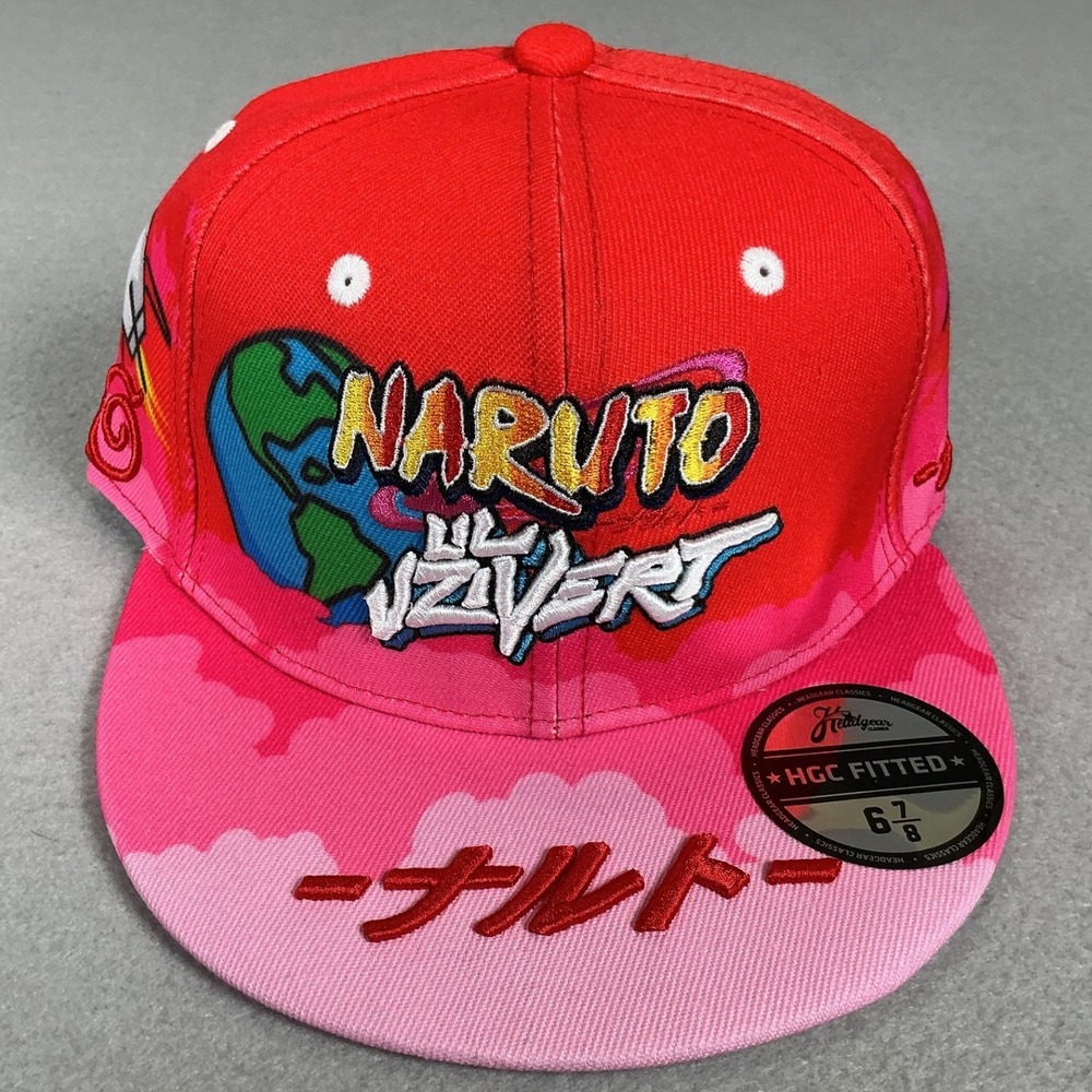 Naruto x Lil Uzi Vert Fitted Hat 6 7/8 Pink Red Headgear Classics NWT